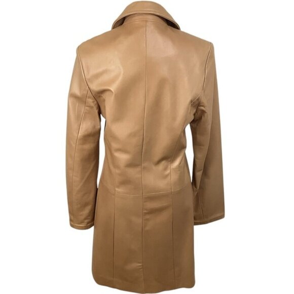 DANIER LEATHER MIDI LENGTH TAN COAT 12 - Picture 8 of 13